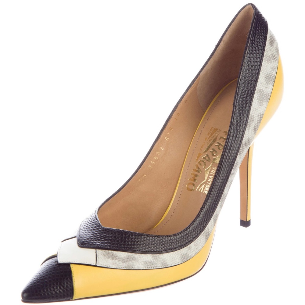 Salvatore Ferragamo lizard trimmed pointer toe pumps / heels size 10